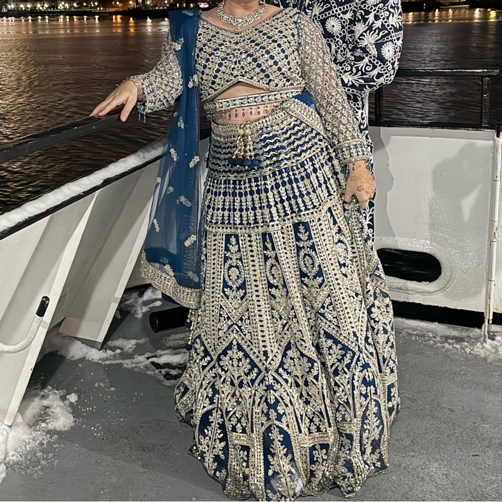 Elegant Blue and Silver mirrored Lehenga